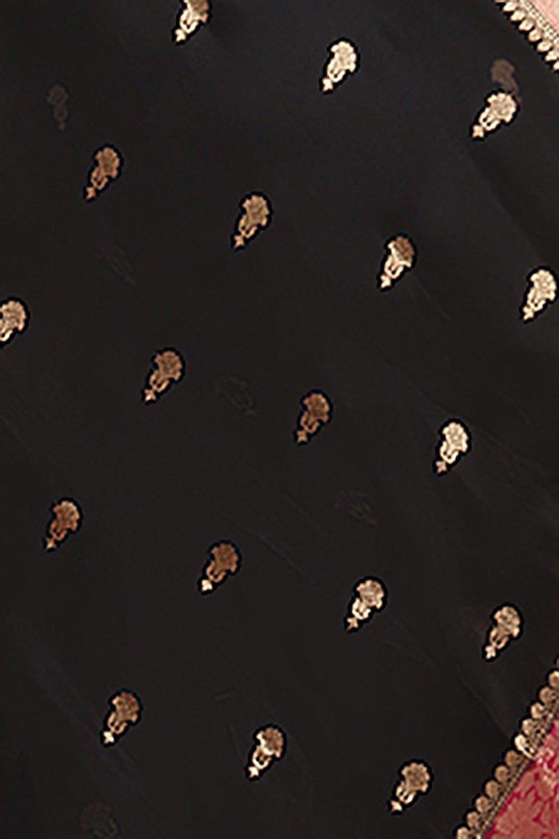 Black and Pink Pure Kora Silk Handloom Banarasi Saree