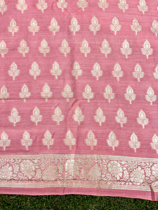 Pastel Pink Peach Pure Munga Silk Handwoven Cutwork Suit Set