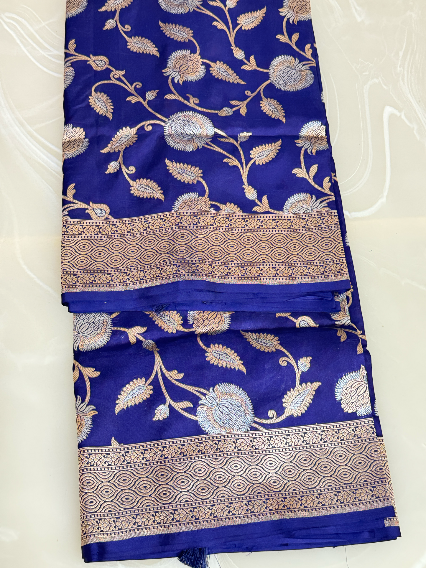 Royal Blue Pure Katan Silk Jaal Handwoven Banarasi Dupatta