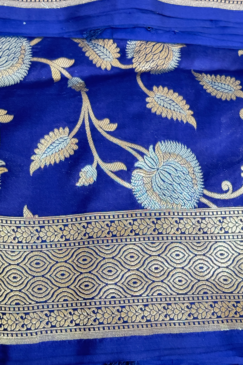 Royal Blue Pure Katan Silk Jaal Handwoven Banarasi Dupatta