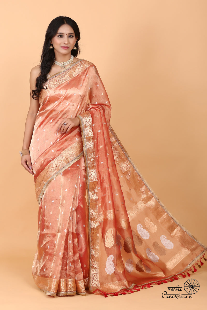 Red Golden Pure Tissue Silk Handwoven Banarasi Saree