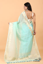 Load image into Gallery viewer, Sky Blue Shaded Pure Kora Silk Scallop Handloom Banarasi Saree
