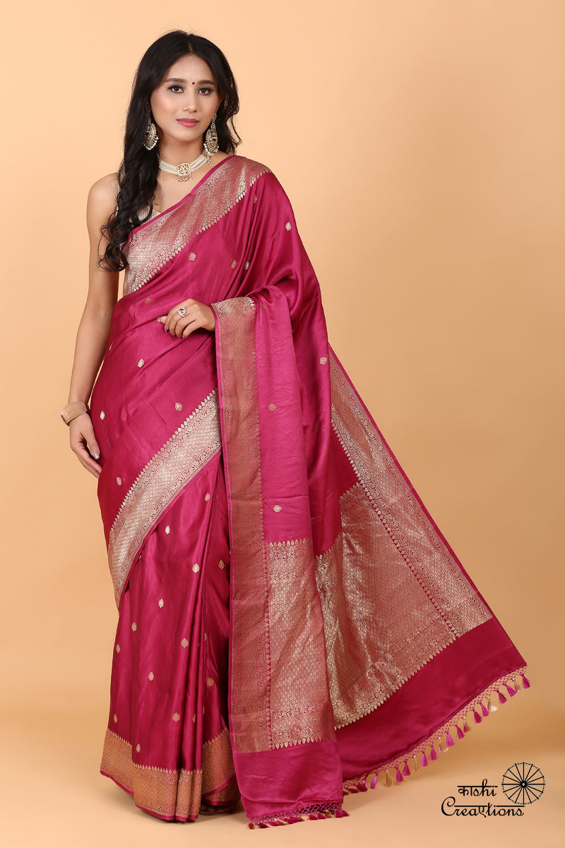 Magenta Pink Pure Mashru Silk Handwoven Banarasi Saree