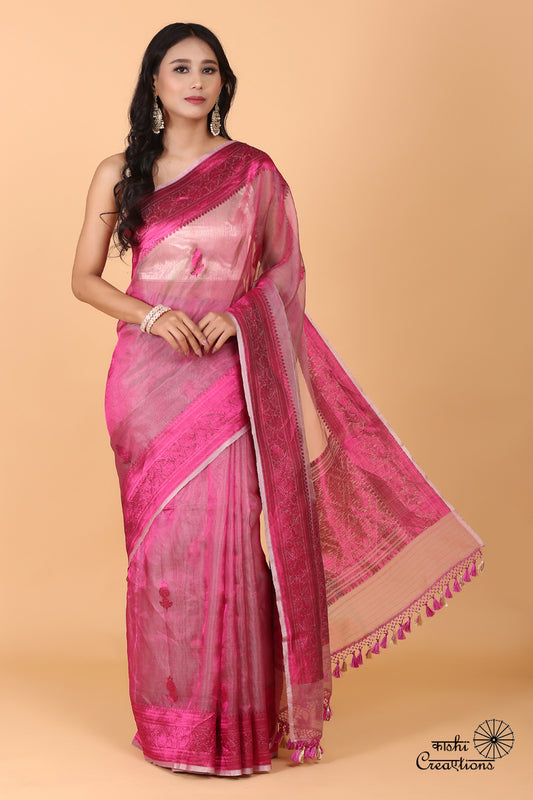 Magenta Pink Pure Tissue Silk Handwoven Banarasi Saree