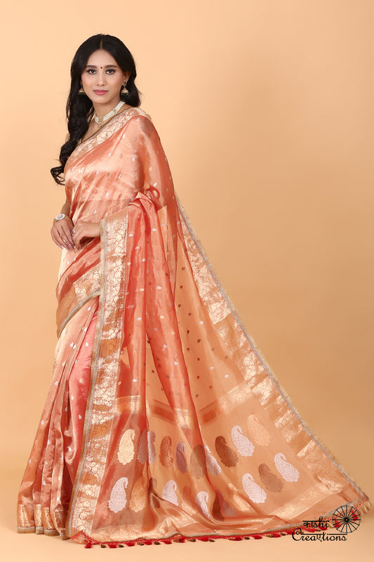 Red Golden Pure Tissue Silk Handwoven Banarasi Saree