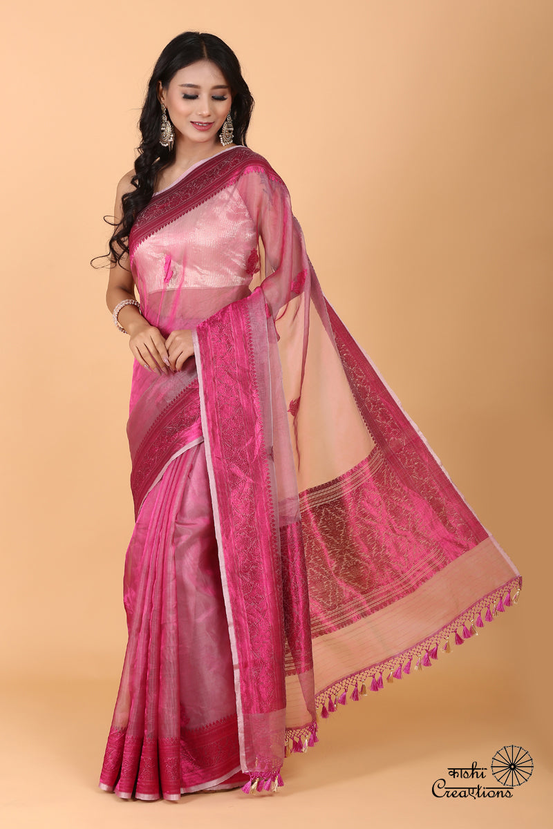 Magenta Pink Pure Tissue Silk Handwoven Banarasi Saree