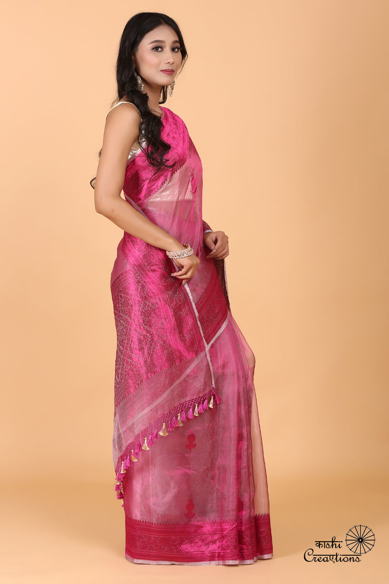 Magenta Pink Pure Tissue Silk Handwoven Banarasi Saree