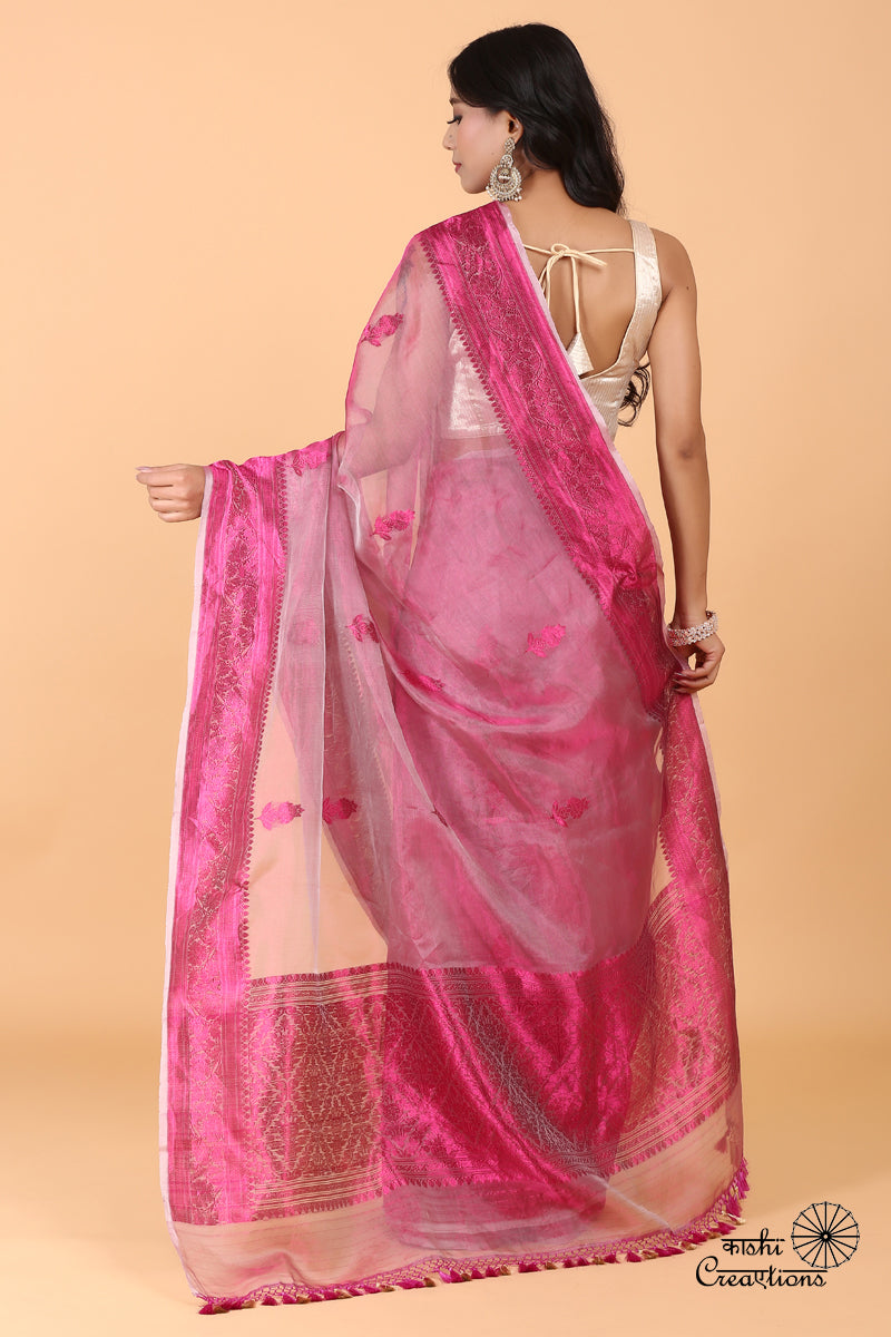 Magenta Pink Pure Tissue Silk Handwoven Banarasi Saree