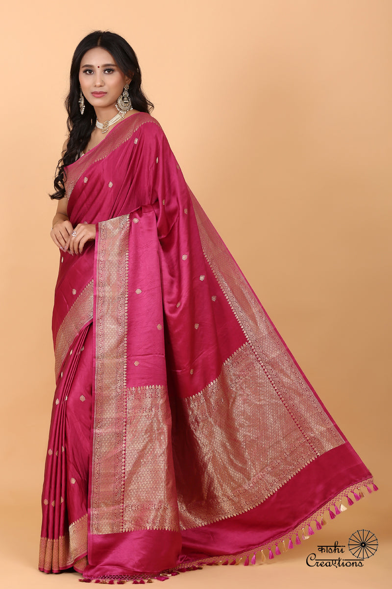 Magenta Pink Pure Mashru Silk Handwoven Banarasi Saree