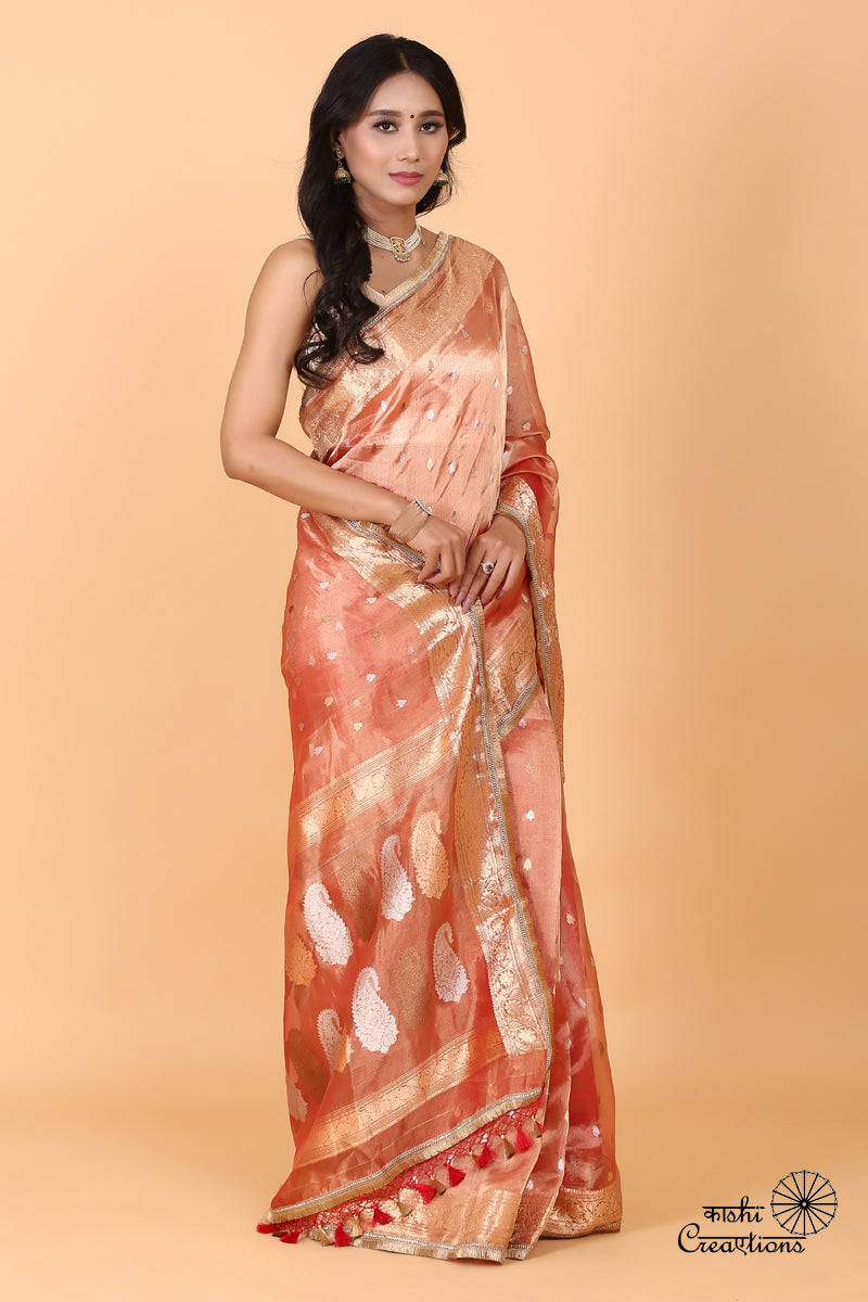 Red Golden Pure Tissue Silk Handwoven Banarasi Saree