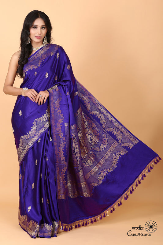 Deep Purple Pure Mashru Silk Handwoven Banarasi Saree