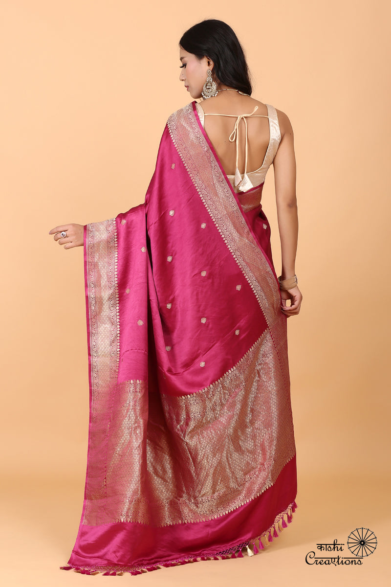 Magenta Pink Pure Mashru Silk Handwoven Banarasi Saree