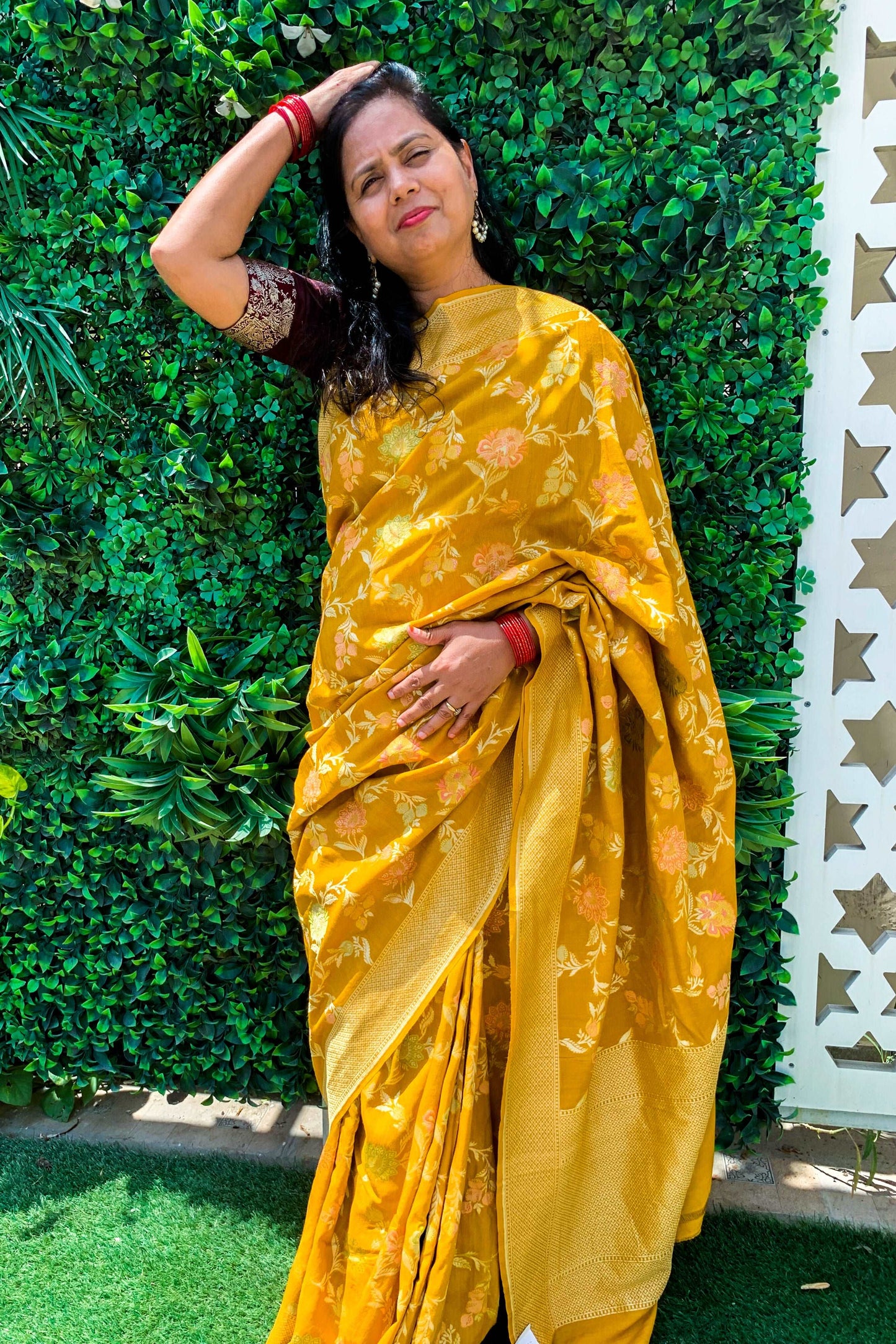 Mustard Jungla Chiffon Munga Handwoven Saree