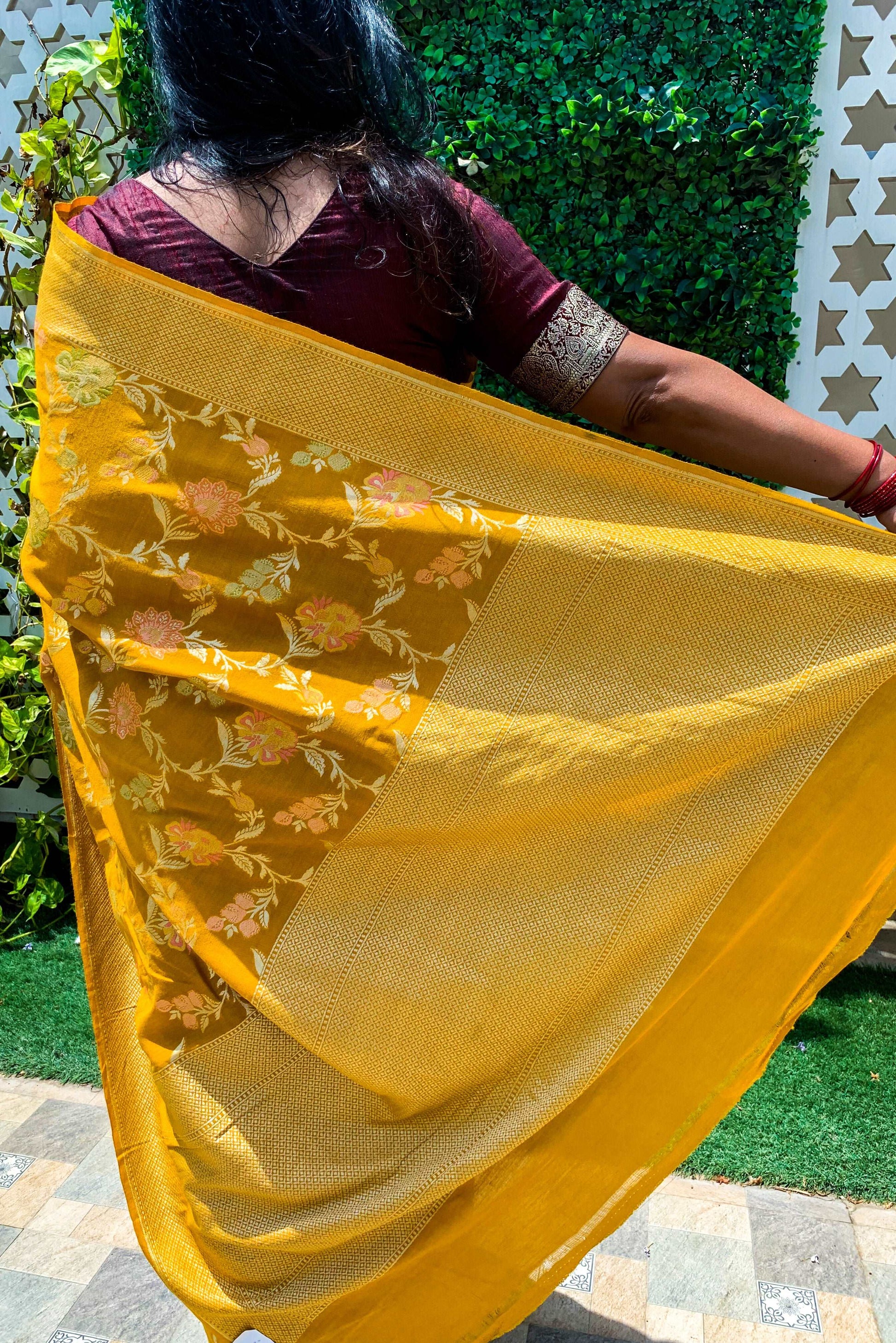 Mustard Jungla Chiffon Munga Handwoven Saree