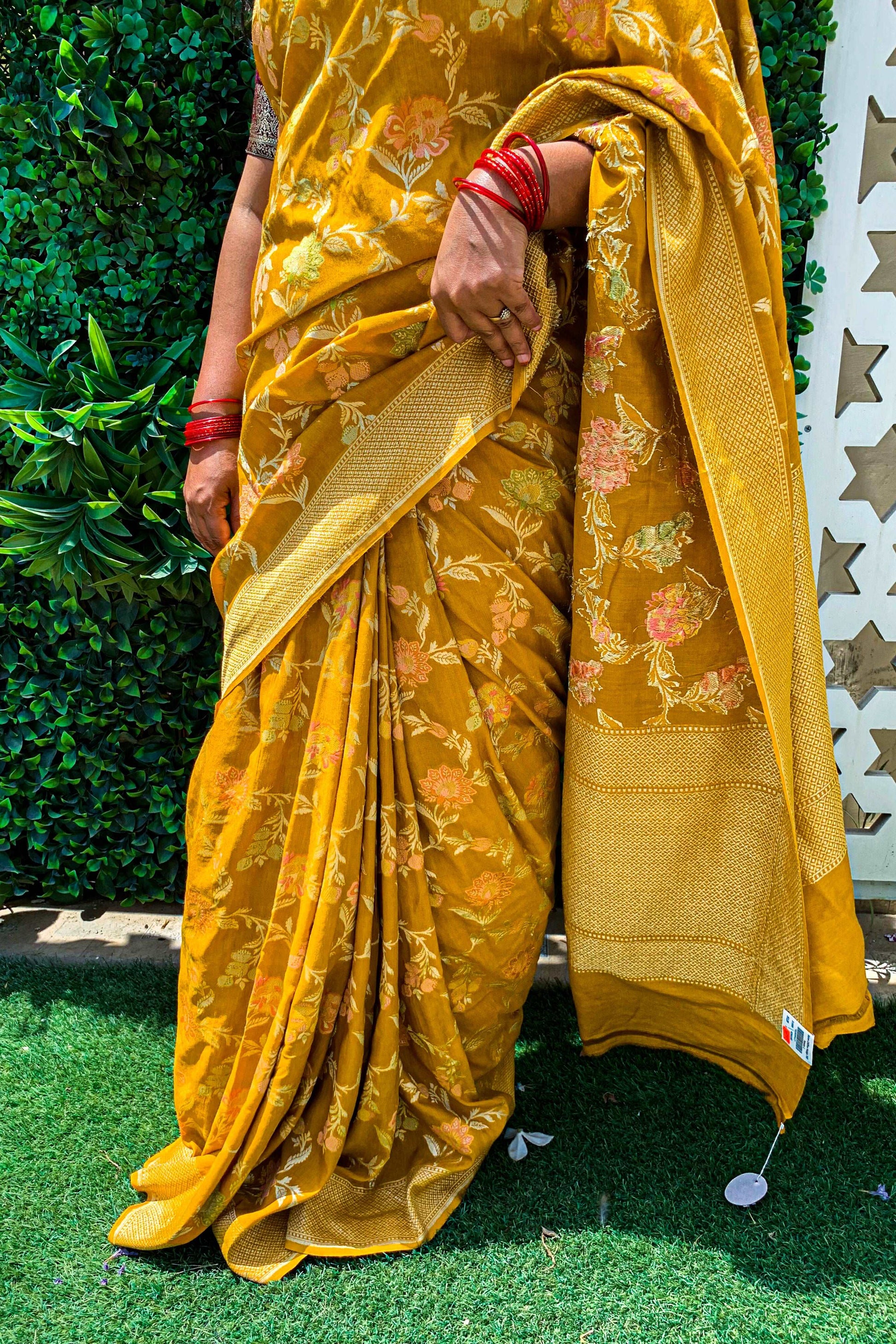 Mustard Jungla Chiffon Munga Handwoven Saree