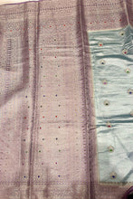 Load image into Gallery viewer, Light Torquise and Purple Banarasi Handloom Pure Silk Saree
