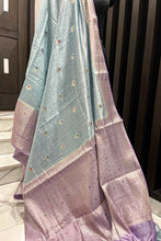 Load image into Gallery viewer, Light Torquise and Purple Banarasi Handloom Pure Silk Saree
