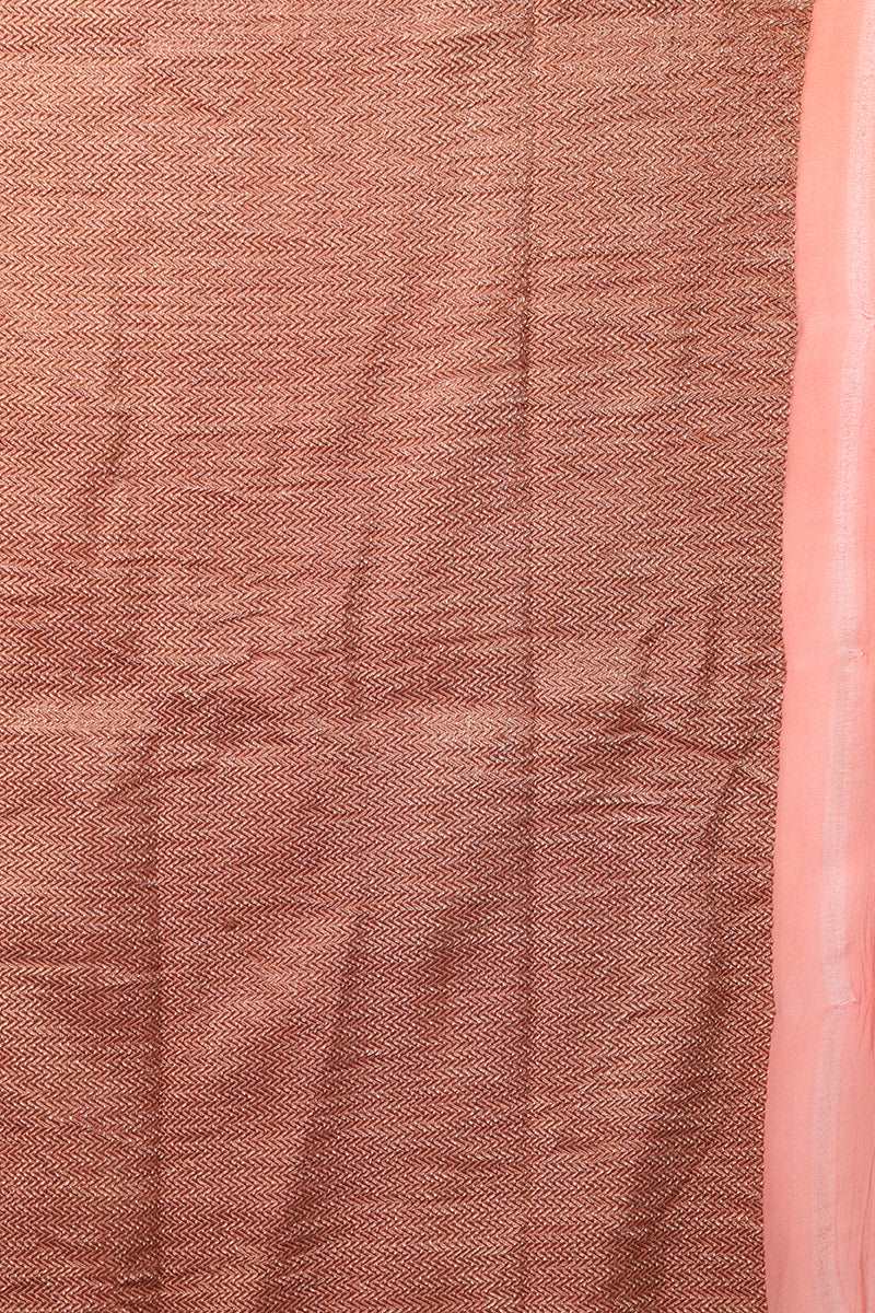 Coral Pink Pure Khaddi Georgette Border Buti Handwoven Banarasi Saree