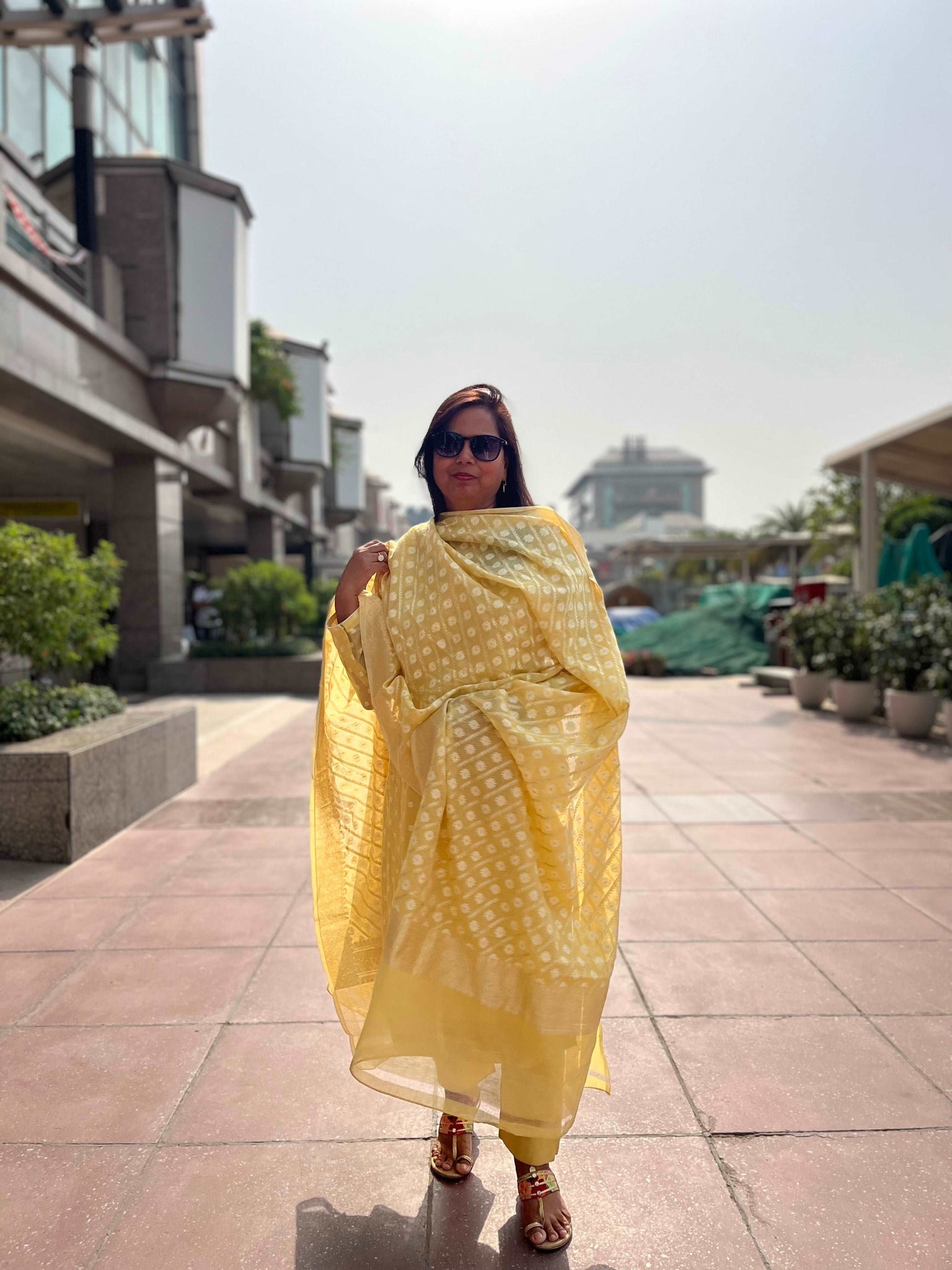 Yellow Chanderi Silk Suit With Jamdani Weaves – Kalasheel