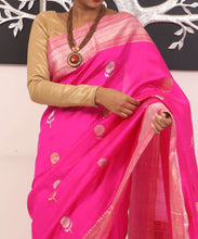 Load image into Gallery viewer, Hot Pink Border Buti Pure Katan Silk Handloom Saree
