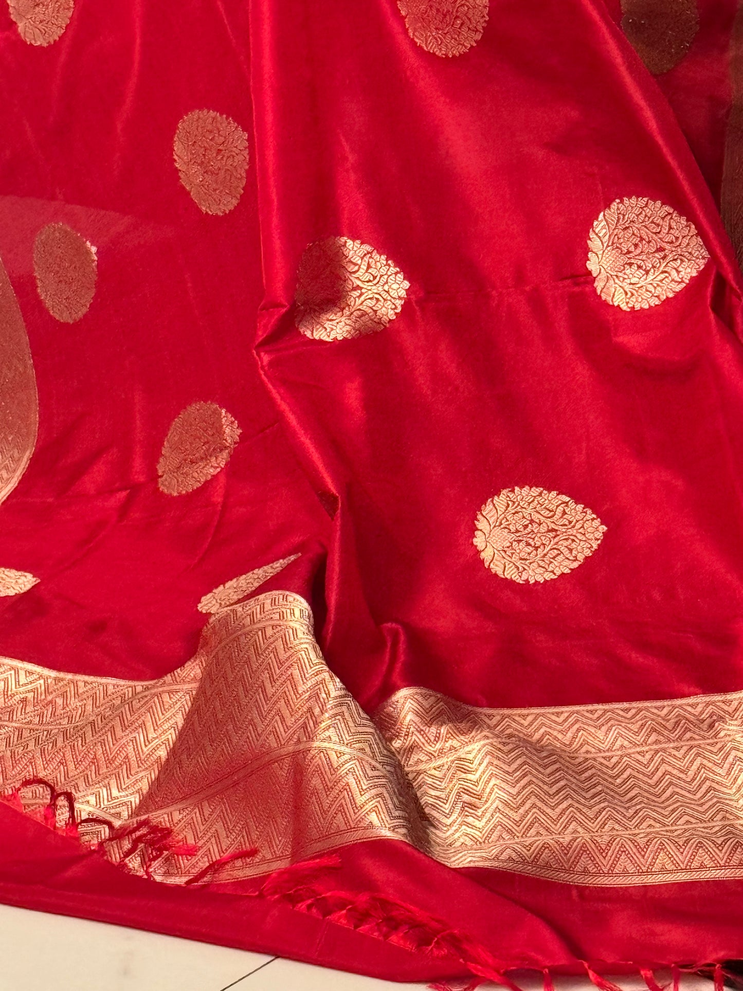 Red Pure Katan Silk Handwoven Banarasi Dupatta