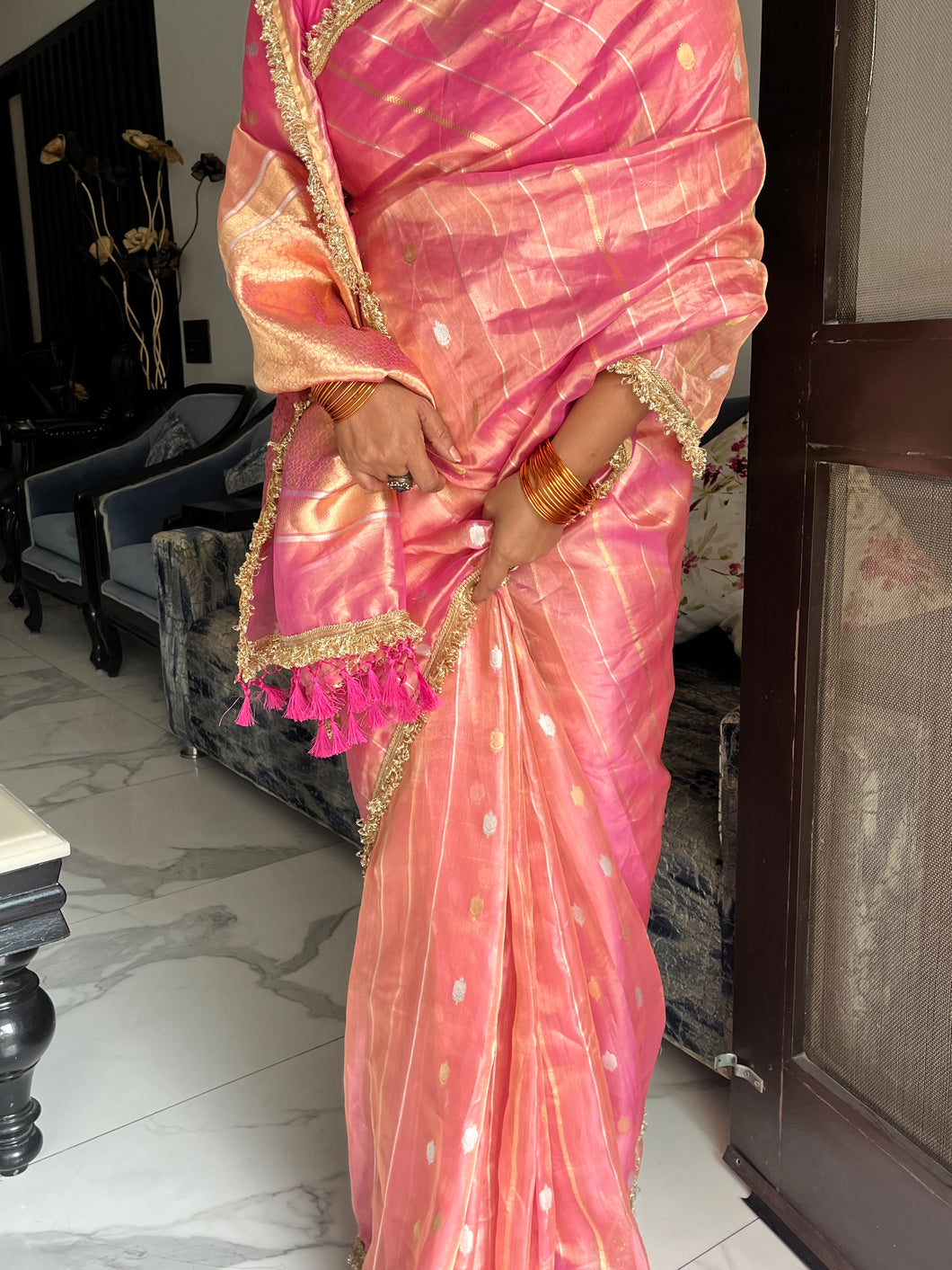 Pink Pure Tissue Silk Handwoven Banarasi Saree