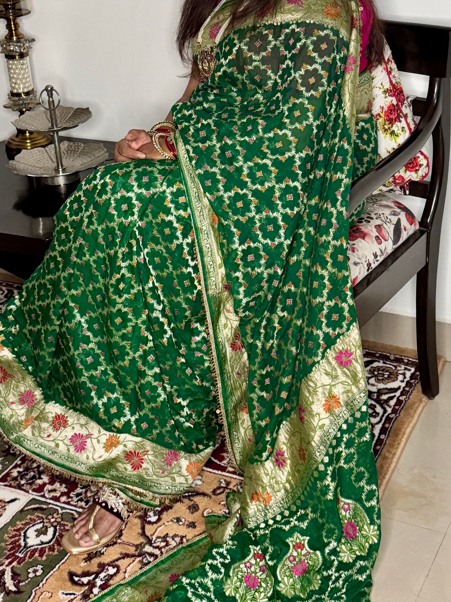 Bottle Green Pure Khaddi Georgette Handloom Banarasi Saree