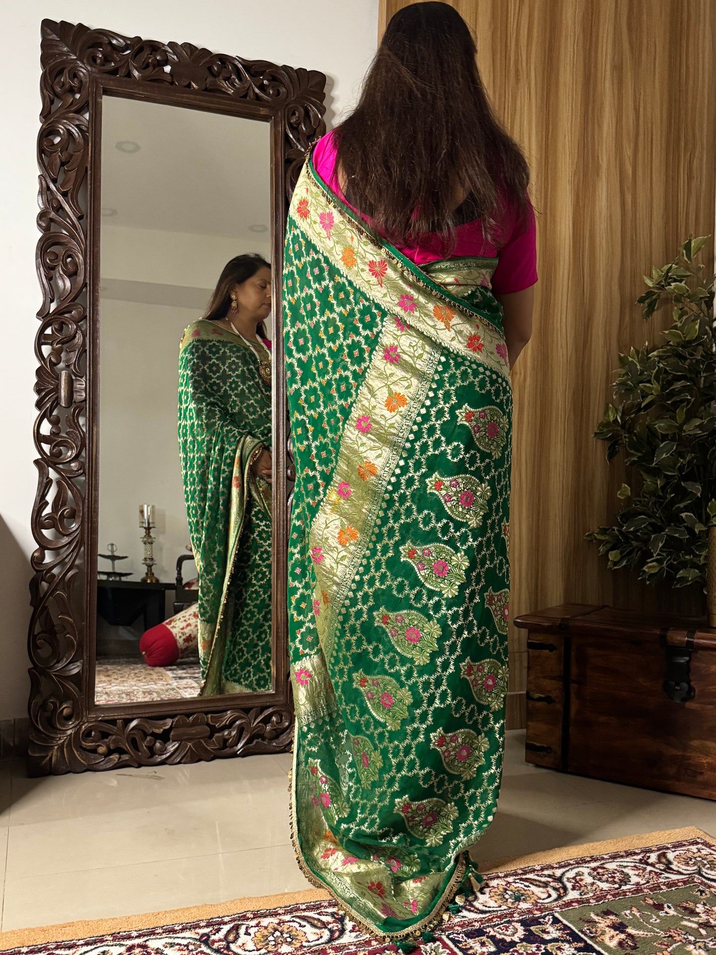 Bottle Green Pure Khaddi Georgette Handloom Banarasi Saree