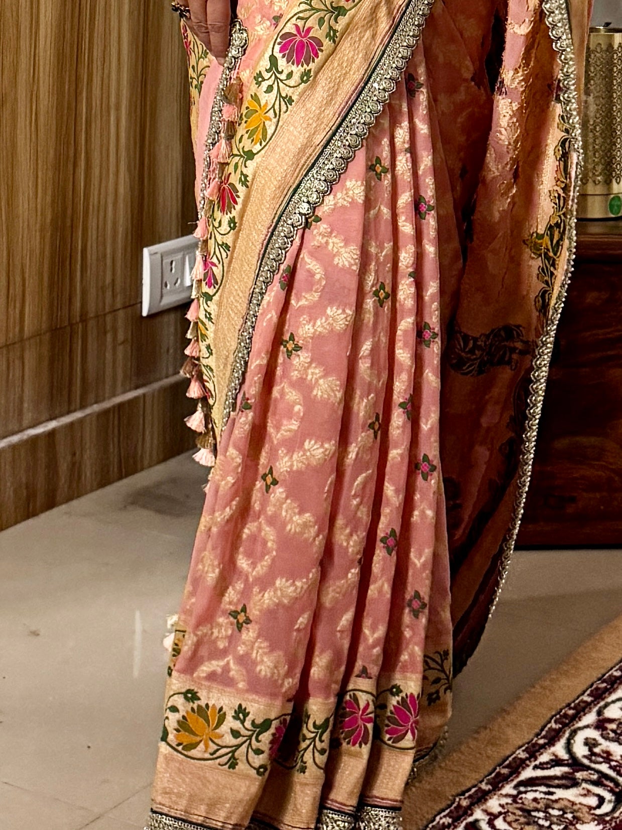 Peach Pure Khaddi Georgette Handloom Banarasi Saree