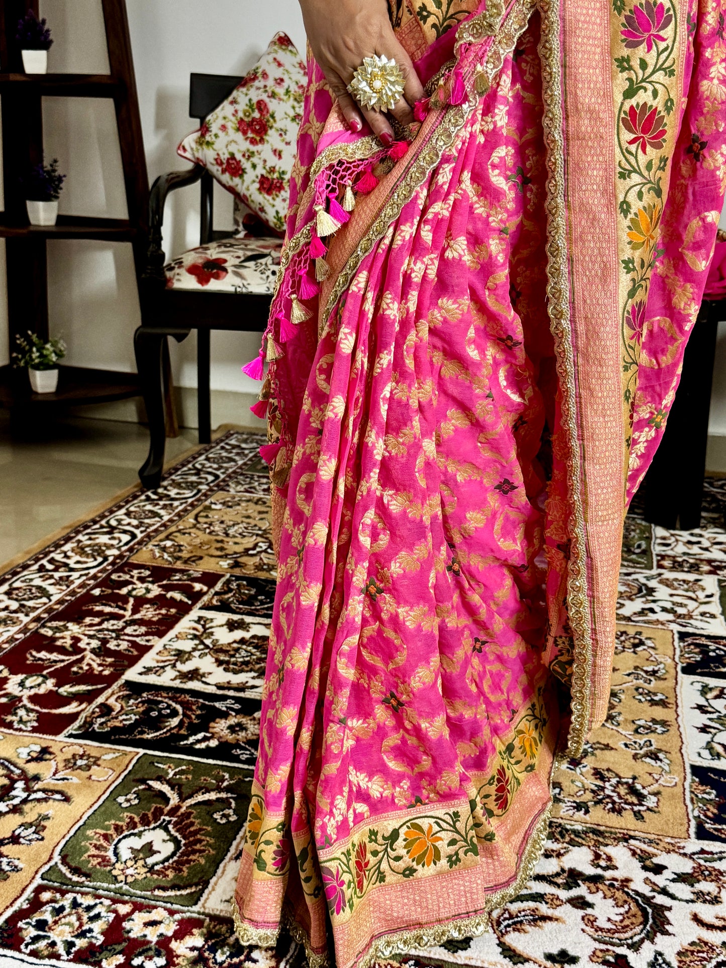 Pink Pure Khaddi Georgette Handloom Banarasi Saree