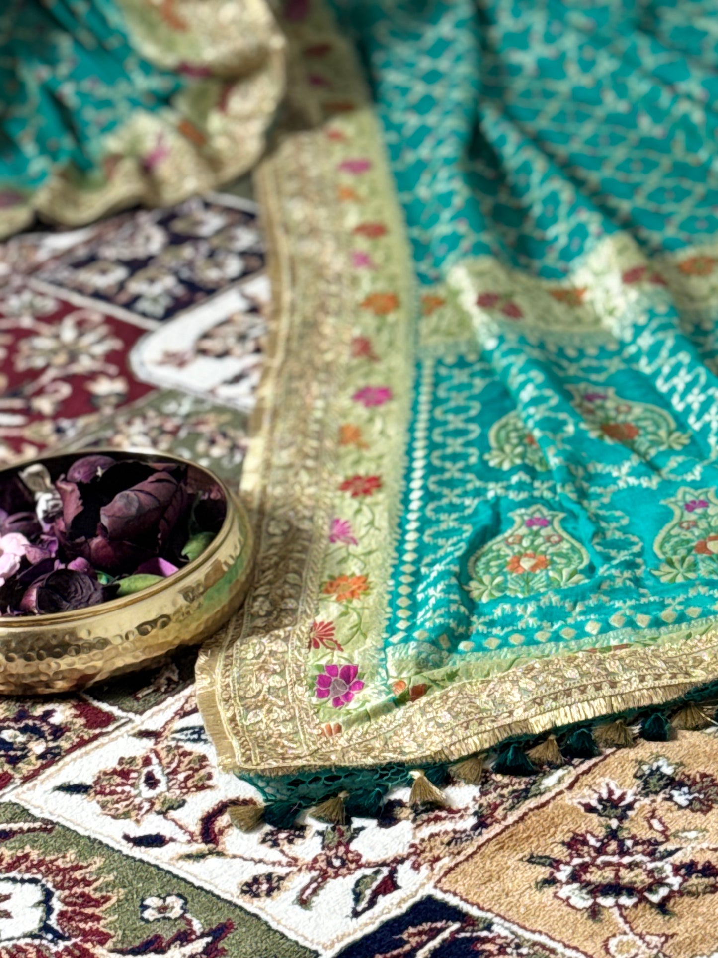 Sea Green  Pure Khaddi Georgette Handloom Banarasi Saree