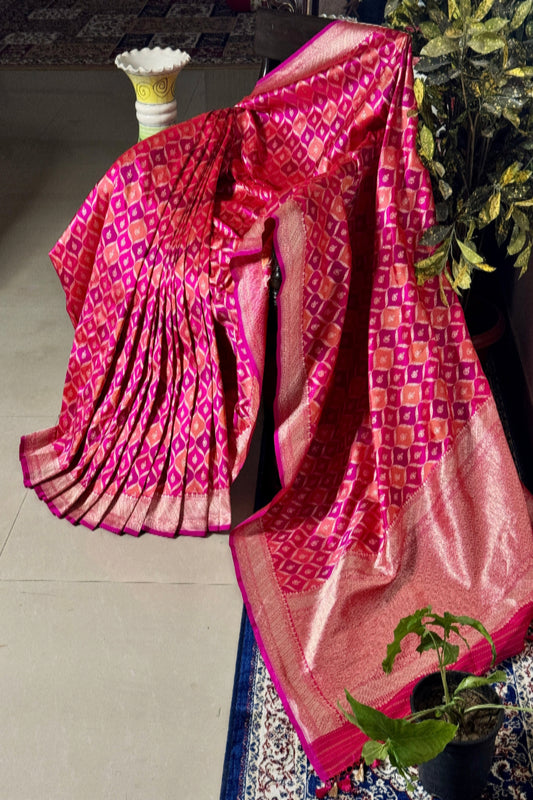 Orange Pink  and Purple Pure Katan Silk Handloom  Saree