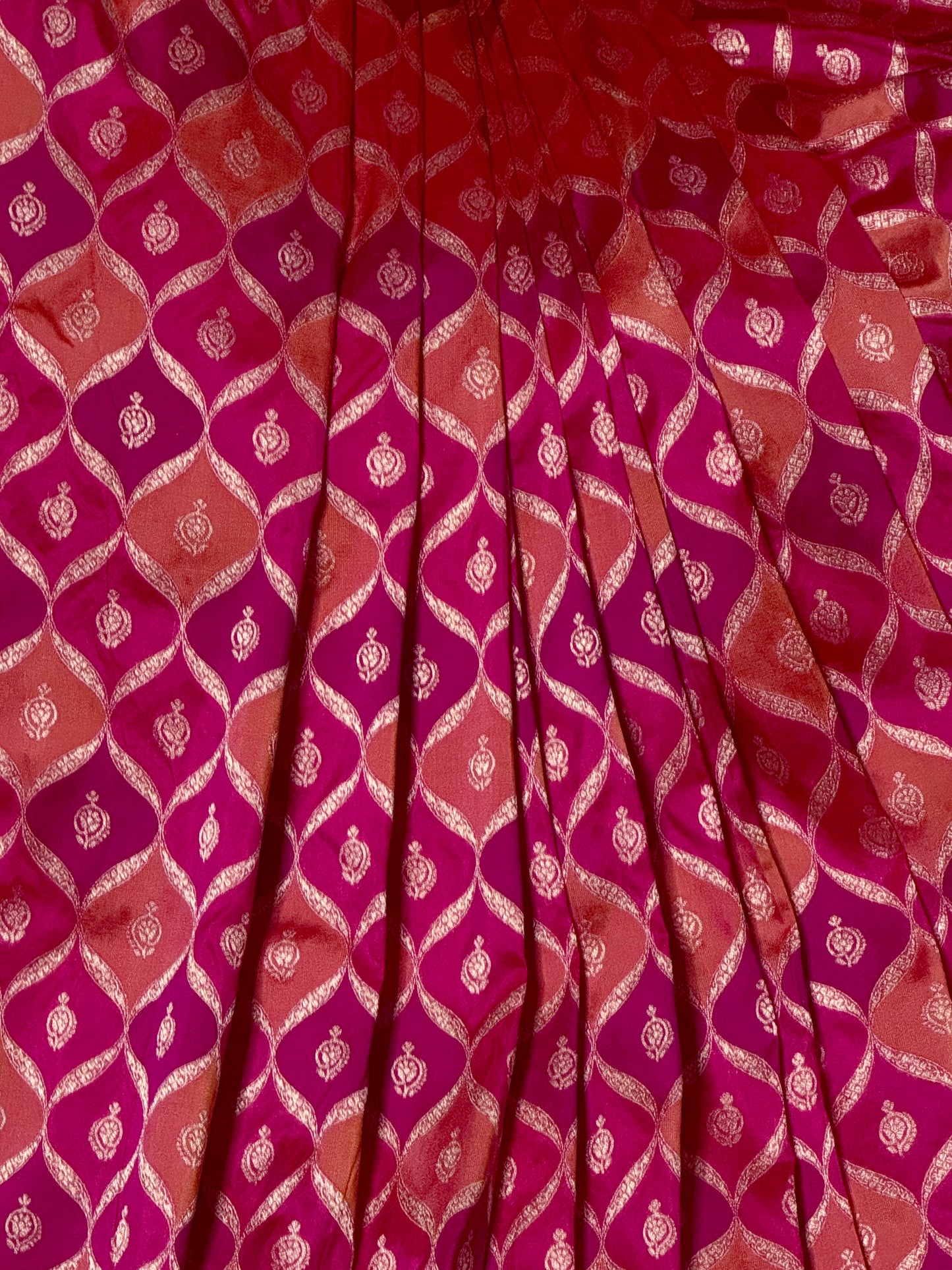 Orange Pink  and Purple Pure Katan Silk Handloom  Saree