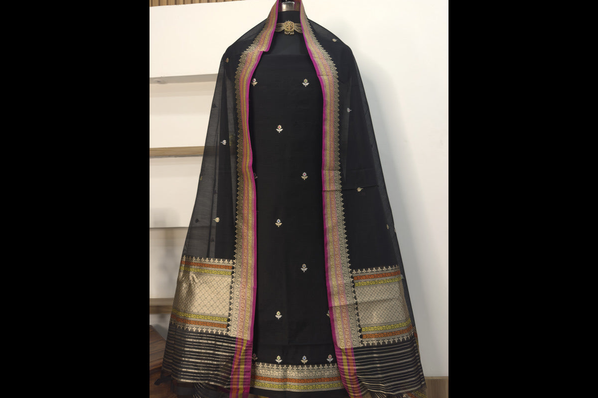 Black Pure Cotton Handloom Banarasi Suit