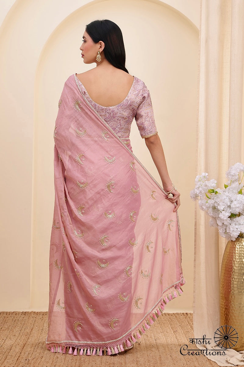 Blush Pink Pure Tissue Silk Hand work Banarasi Saree