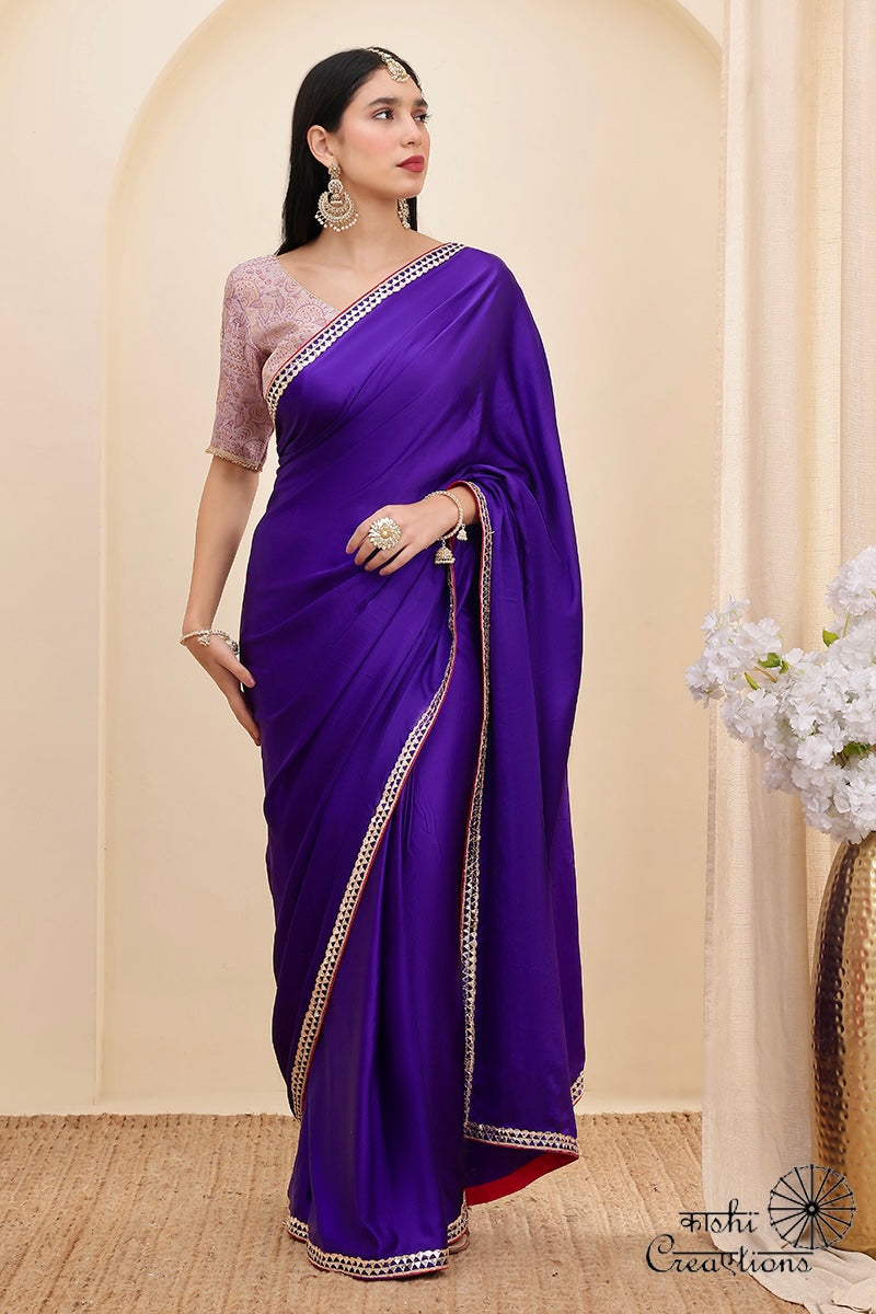 Purple Pure Mashru Silk Handwoven Banarasi Saree