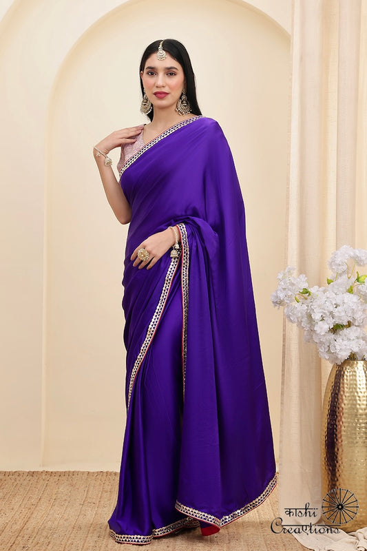 Purple Pure Mashru Silk Handwoven Banarasi Saree