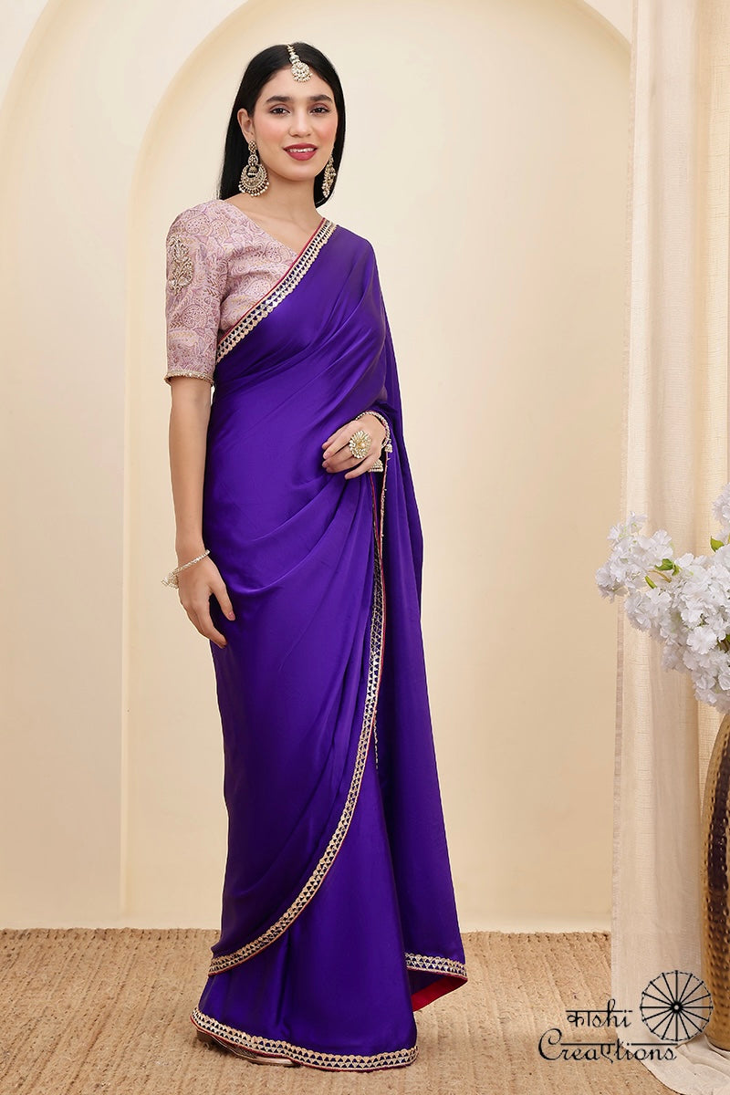 Purple Pure Mashru Silk Handwoven Banarasi Saree