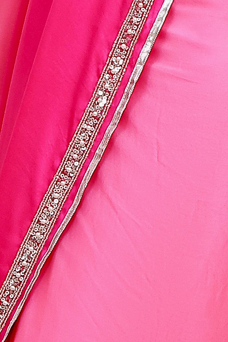 Pink Shaded Pure Mashru Silk Handwoven Banarasi Saree with Hand embroidery