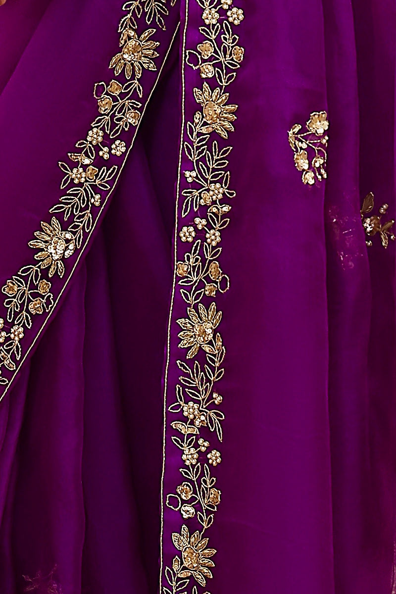 Purple Pure Kora  Silk Hand work Banarasi Saree