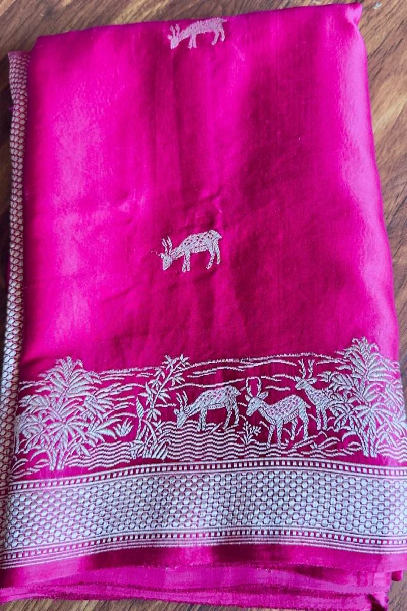 Rani Pink Mashru Silk Handwoven Banarasi Saree