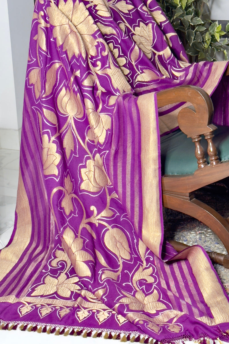 Purple Pure Munga Silk Handloom Banarasi Dupatta