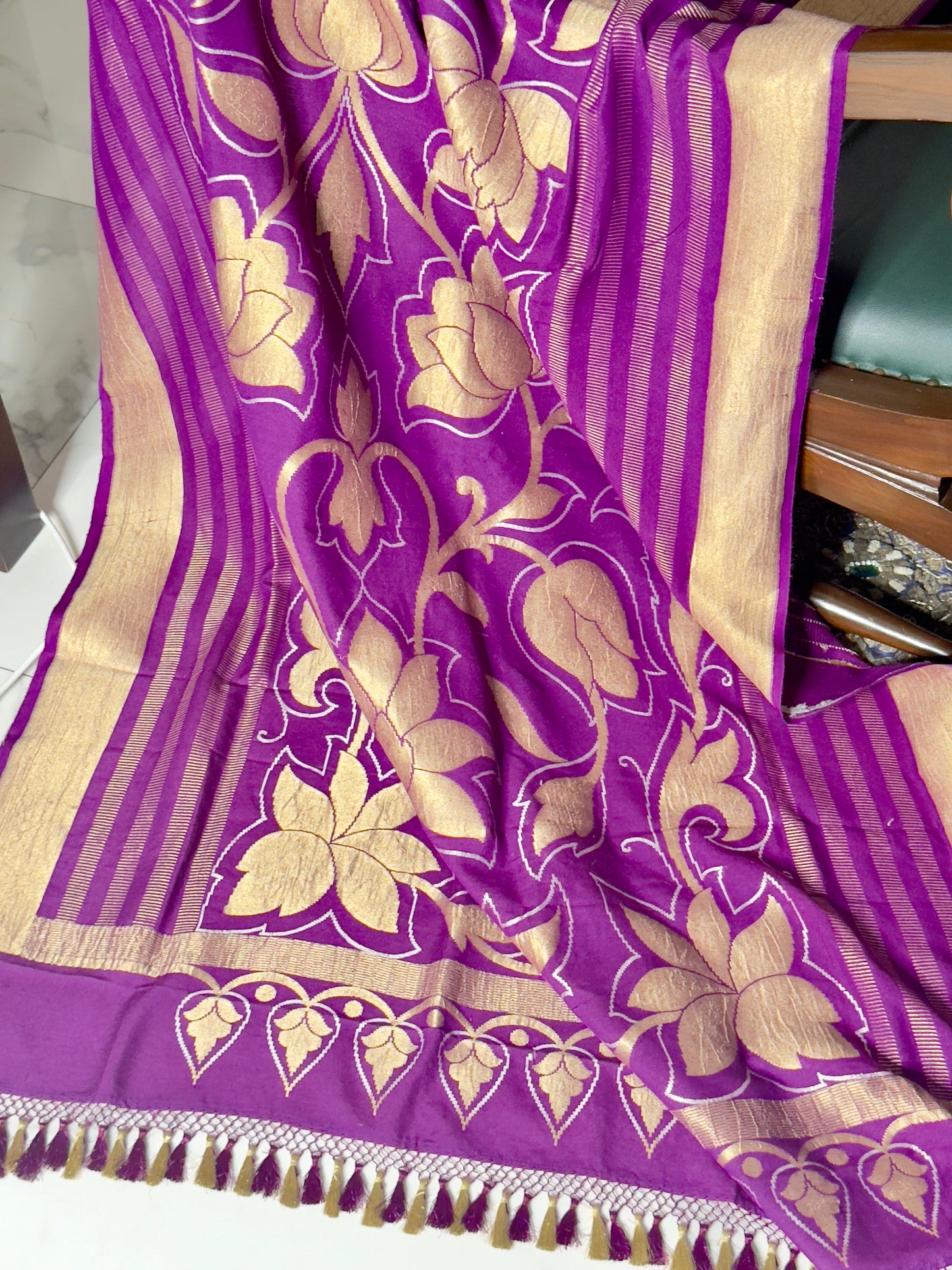 Purple Pure Munga Silk Handloom Banarasi Dupatta