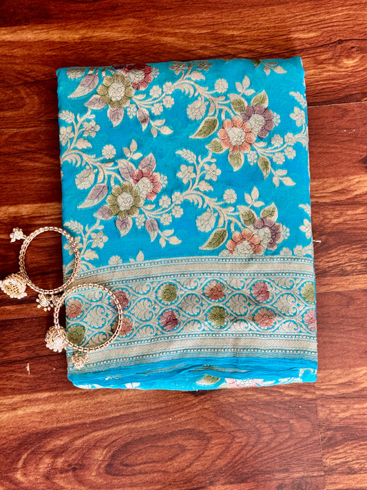 Sky Blue Bandhej  Pure Georgette Silk Handwoven Dupatta