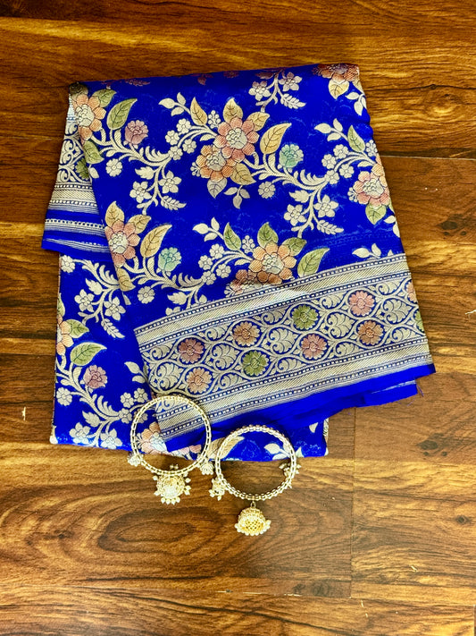 Royal Blue  Pure Georgette Silk Handwoven Dupatta