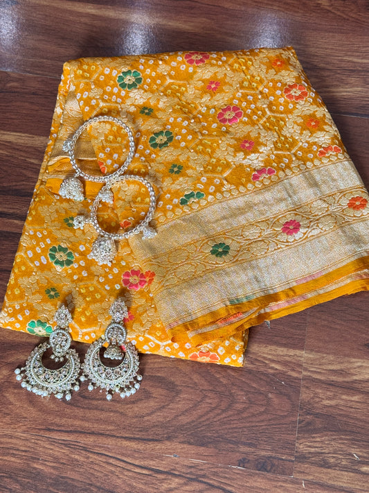 Mustard Yellow  Pure Georgette Silk Handwoven Dupatta