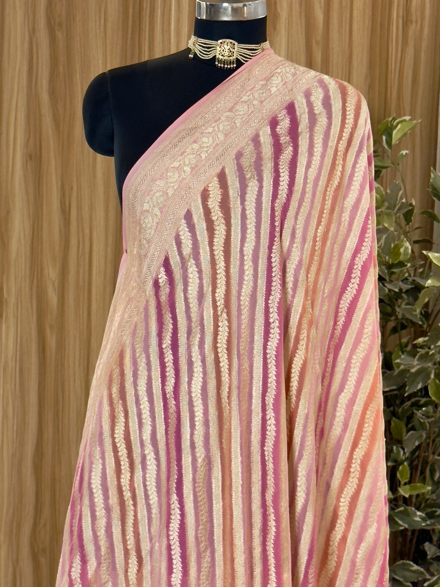 Pink Pure Georgette Silk Handwoven Dupatta