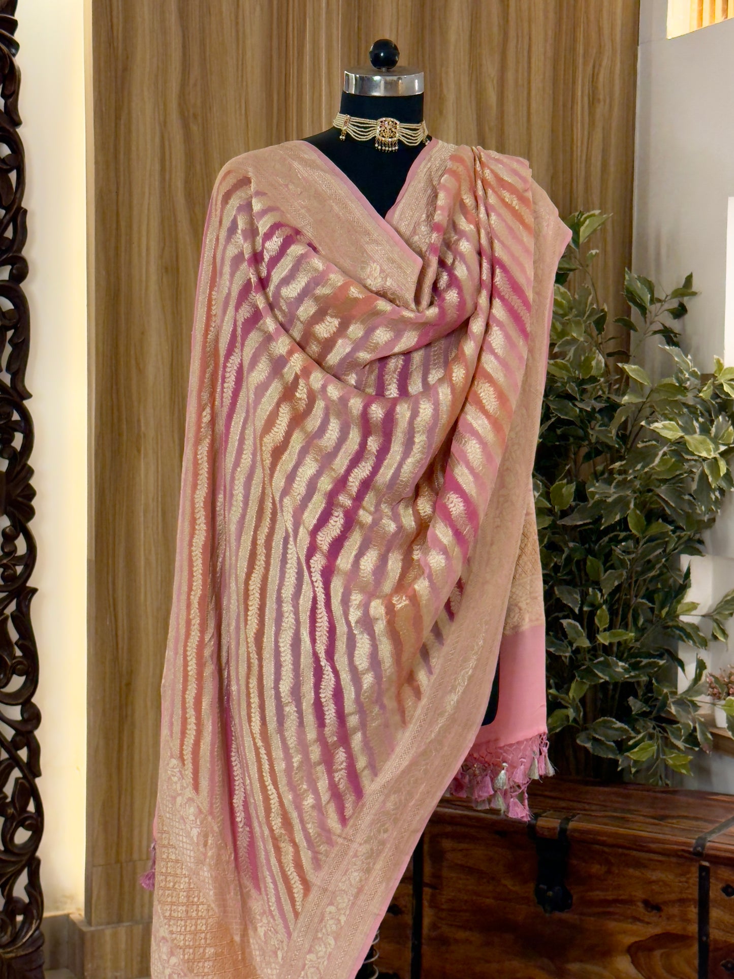 Pink Pure Georgette Silk Handwoven Dupatta