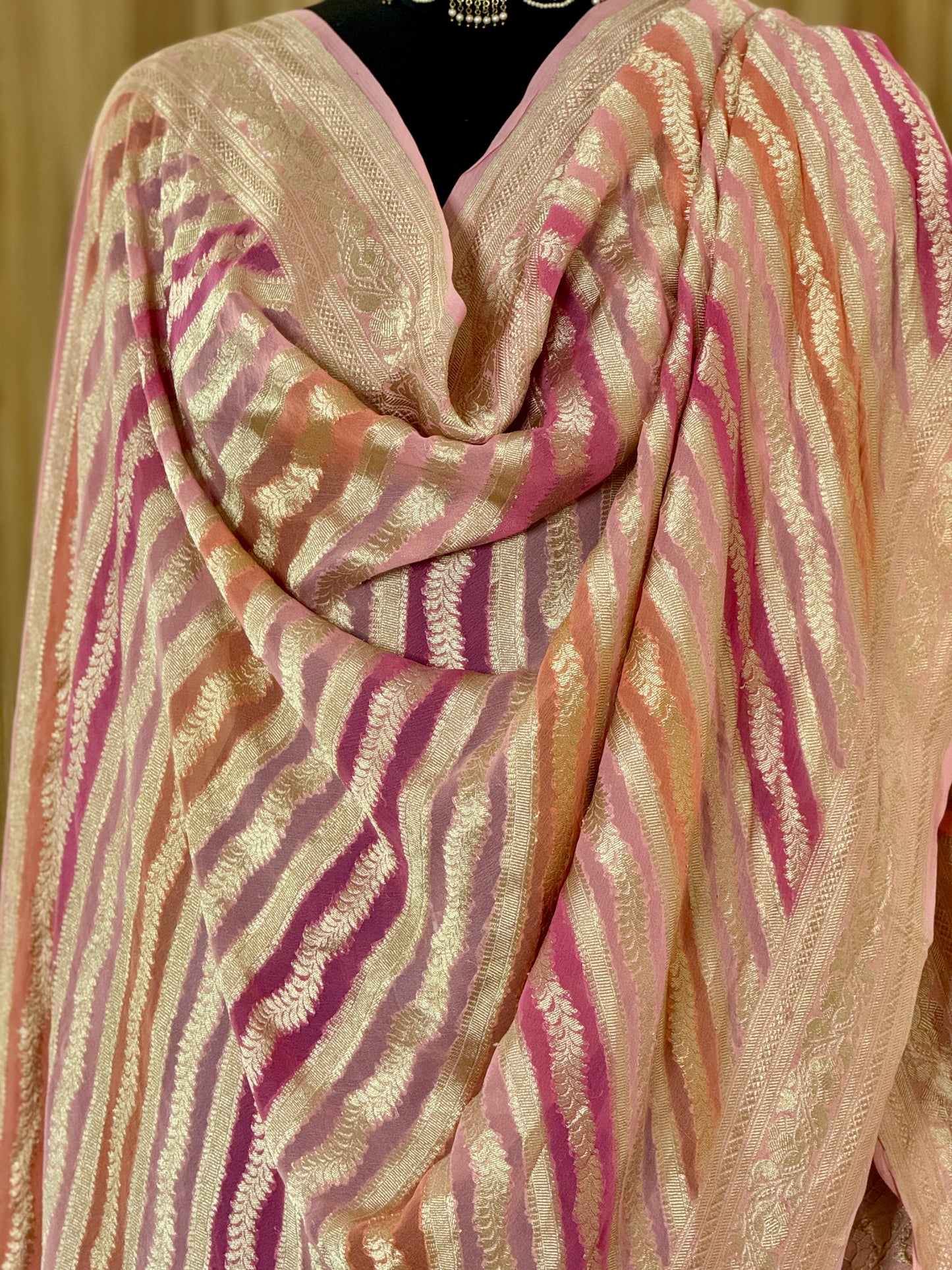 Pink Pure Georgette Silk Handwoven Dupatta