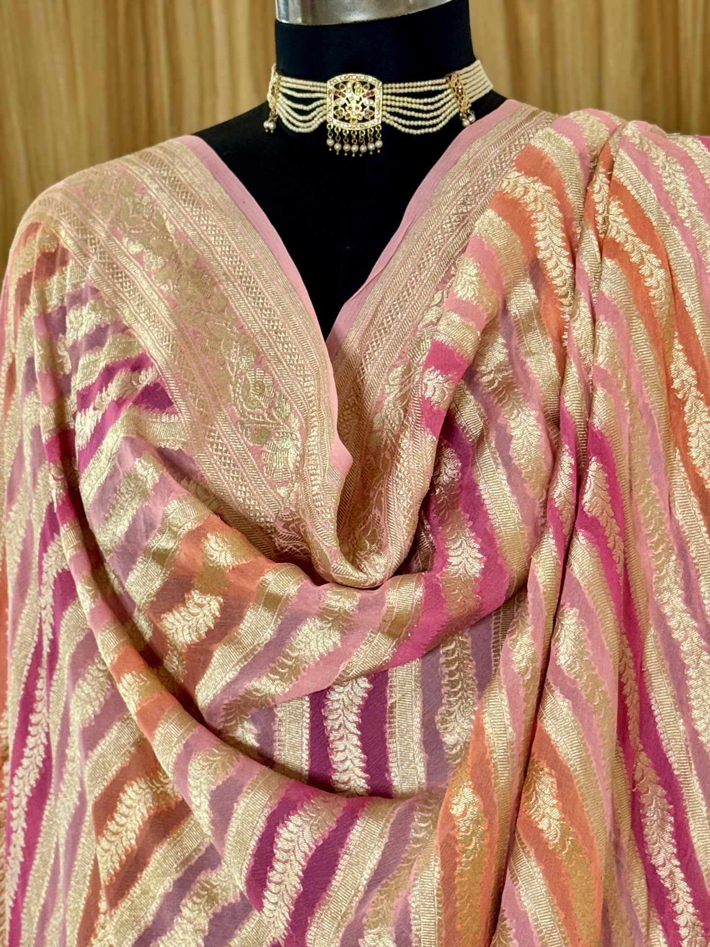 Pink Pure Georgette Silk Handwoven Dupatta